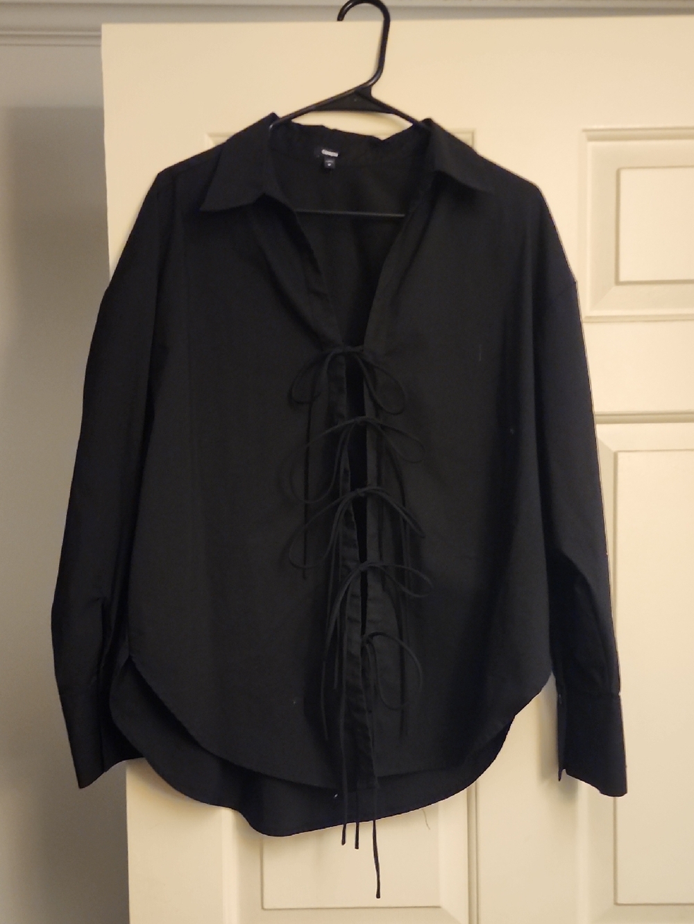 Express Black Lace-Up Button Front Blouse